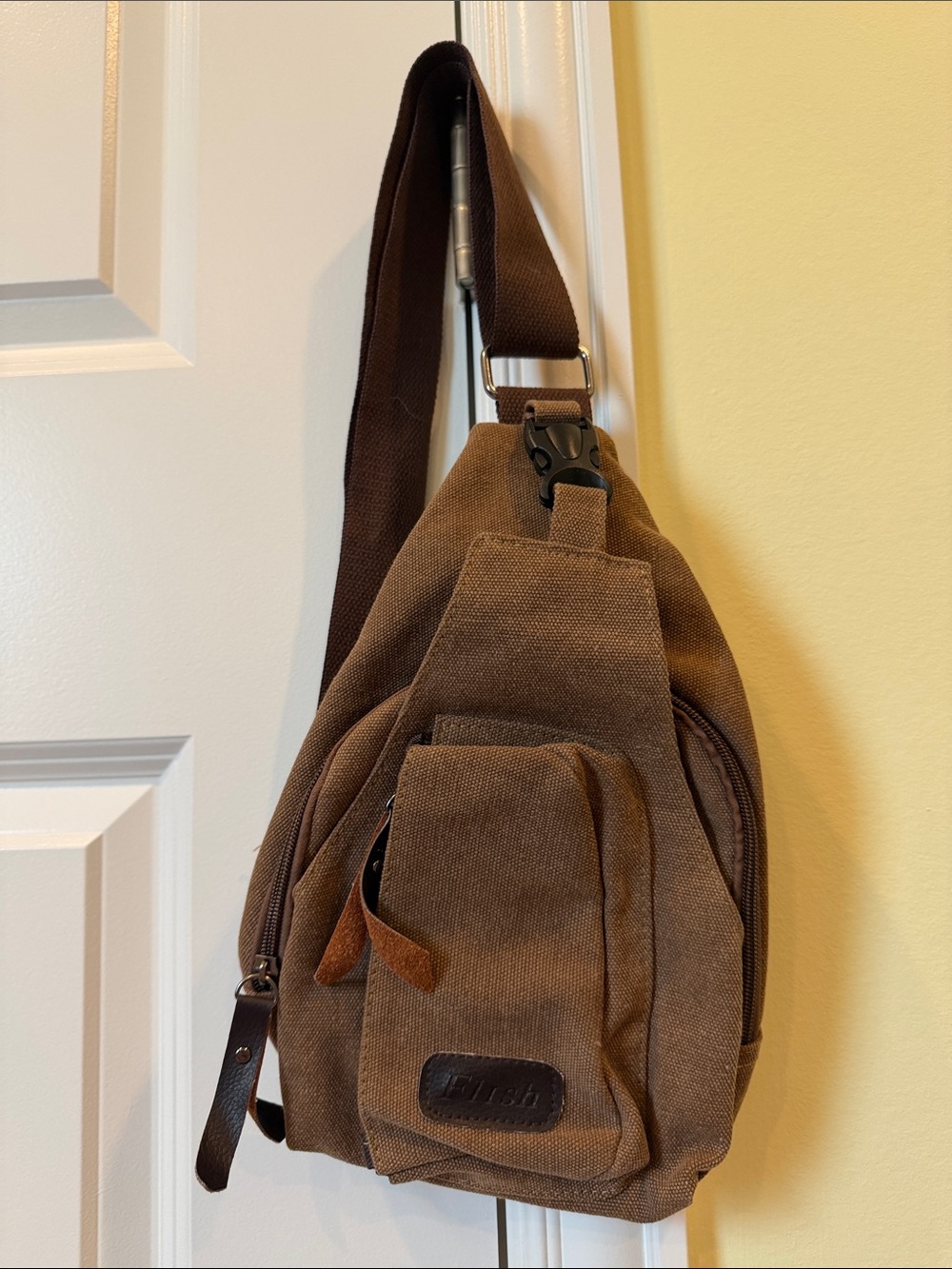Brown Canvas Sling Bag - Casual Crossbody Pack